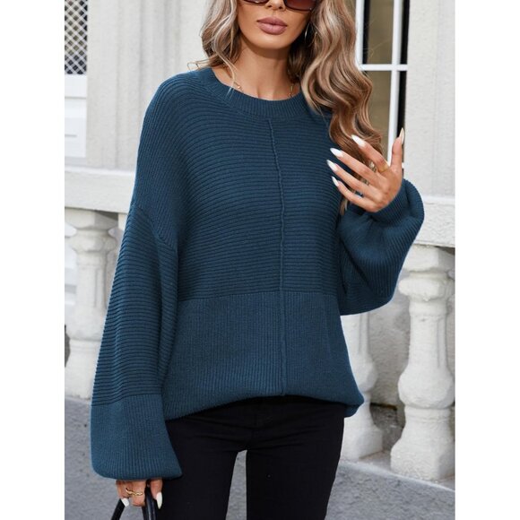 Womens Oversized Knit Sweater Viscose Nylon Polyester Batwing Sleeve Pullover - Picture 6 of 8